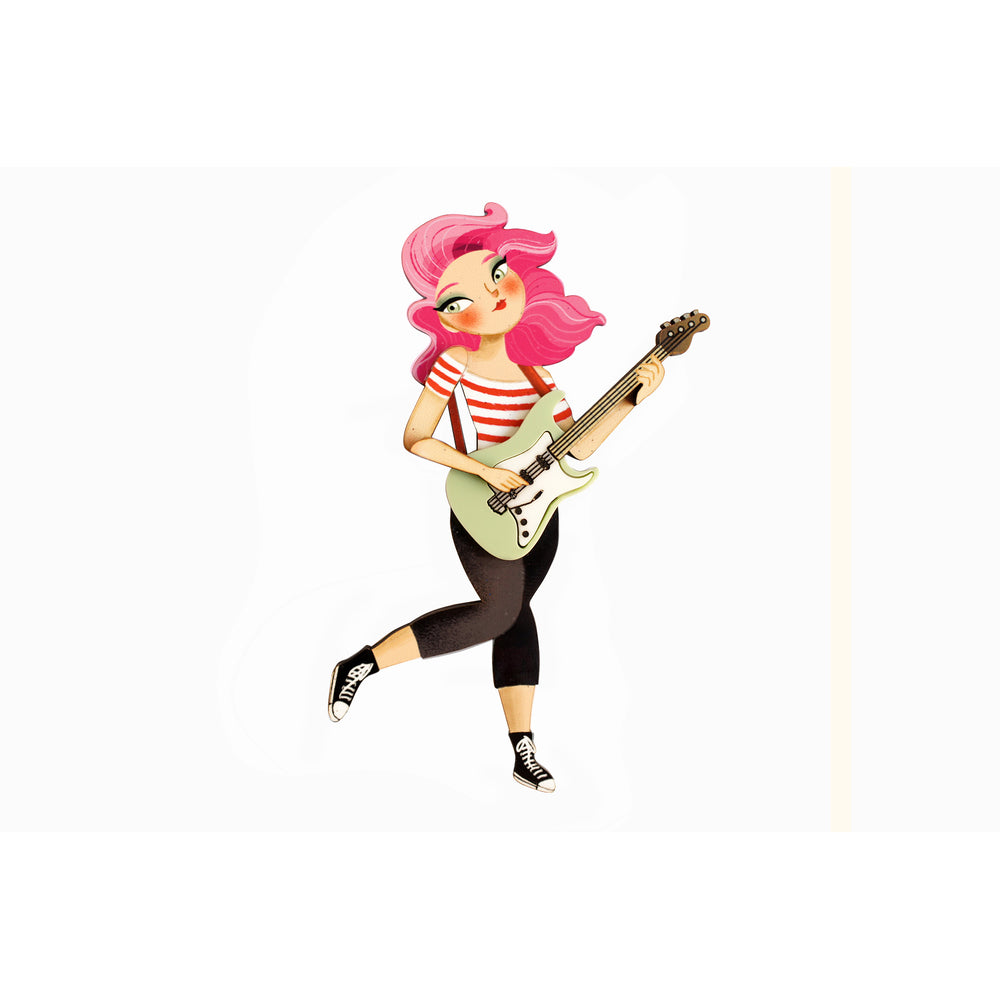 Girl playing the electric bass Brooch by Laliblue