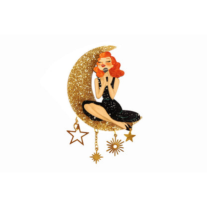 Singer sitting on the Moon Brooch by Laliblue Quirks!