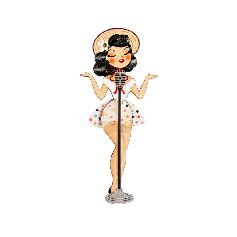 Pin-up Singer Standing w/ Microphone Brooch by Laliblue Quirks!