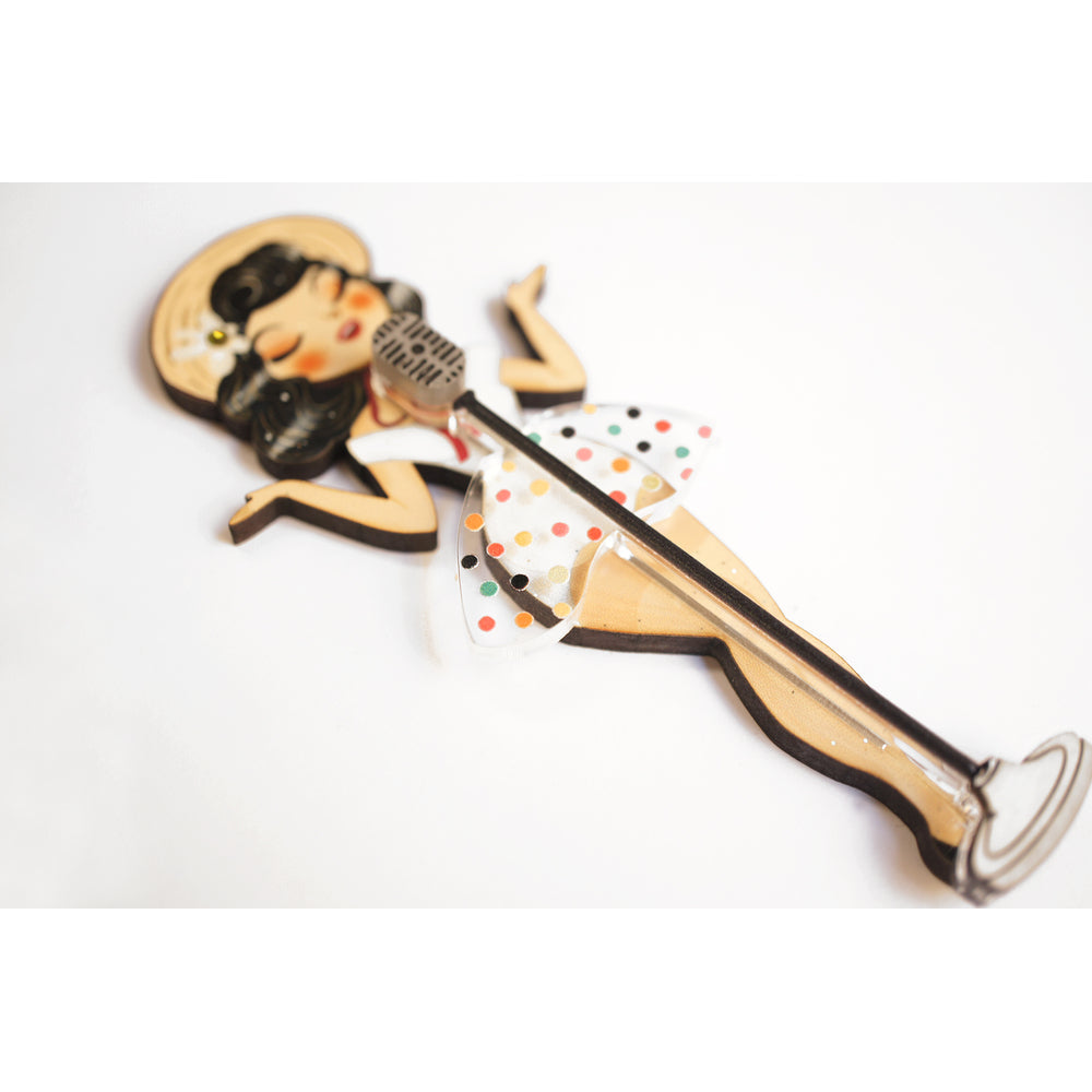 Pin-up Singer Standing w/ Microphone Brooch by Laliblue Quirks!