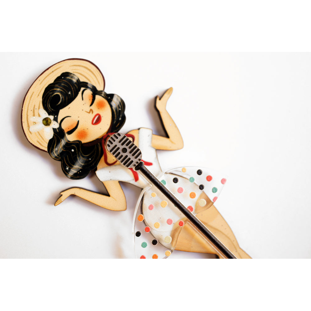 Pin-up Singer Standing w/ Microphone Brooch by Laliblue Quirks!
