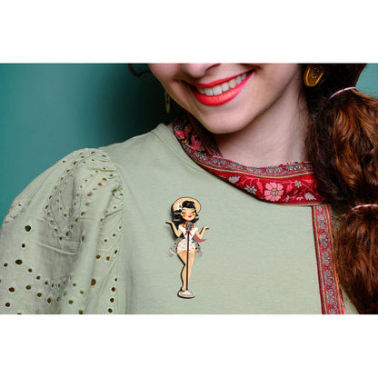 Pin-up Singer Standing w/ Microphone Brooch by Laliblue Quirks!