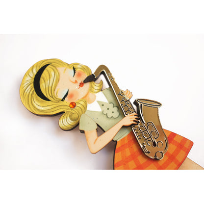 Girl playing the Saxophone Brooch by Laliblue
