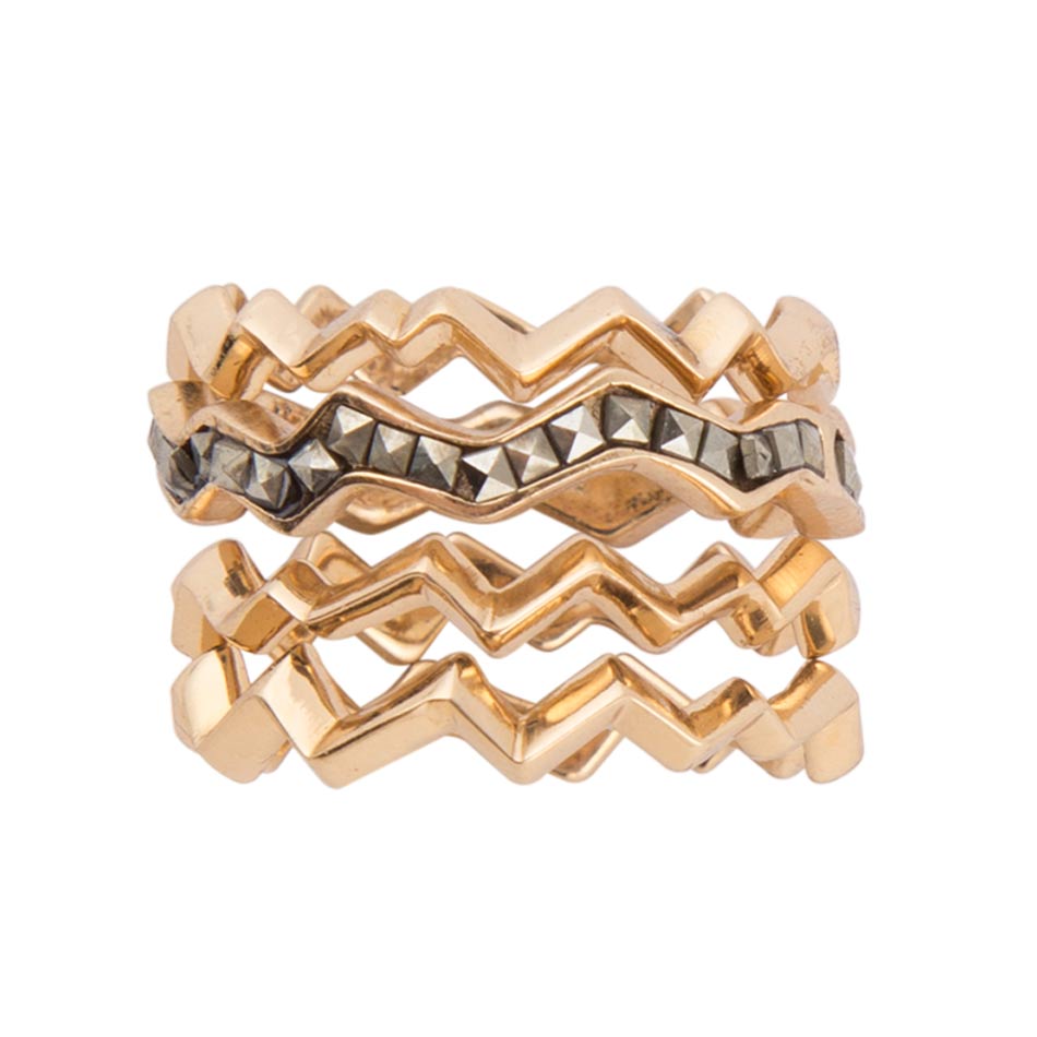 Marcasite and Bronze Stack Ring Set