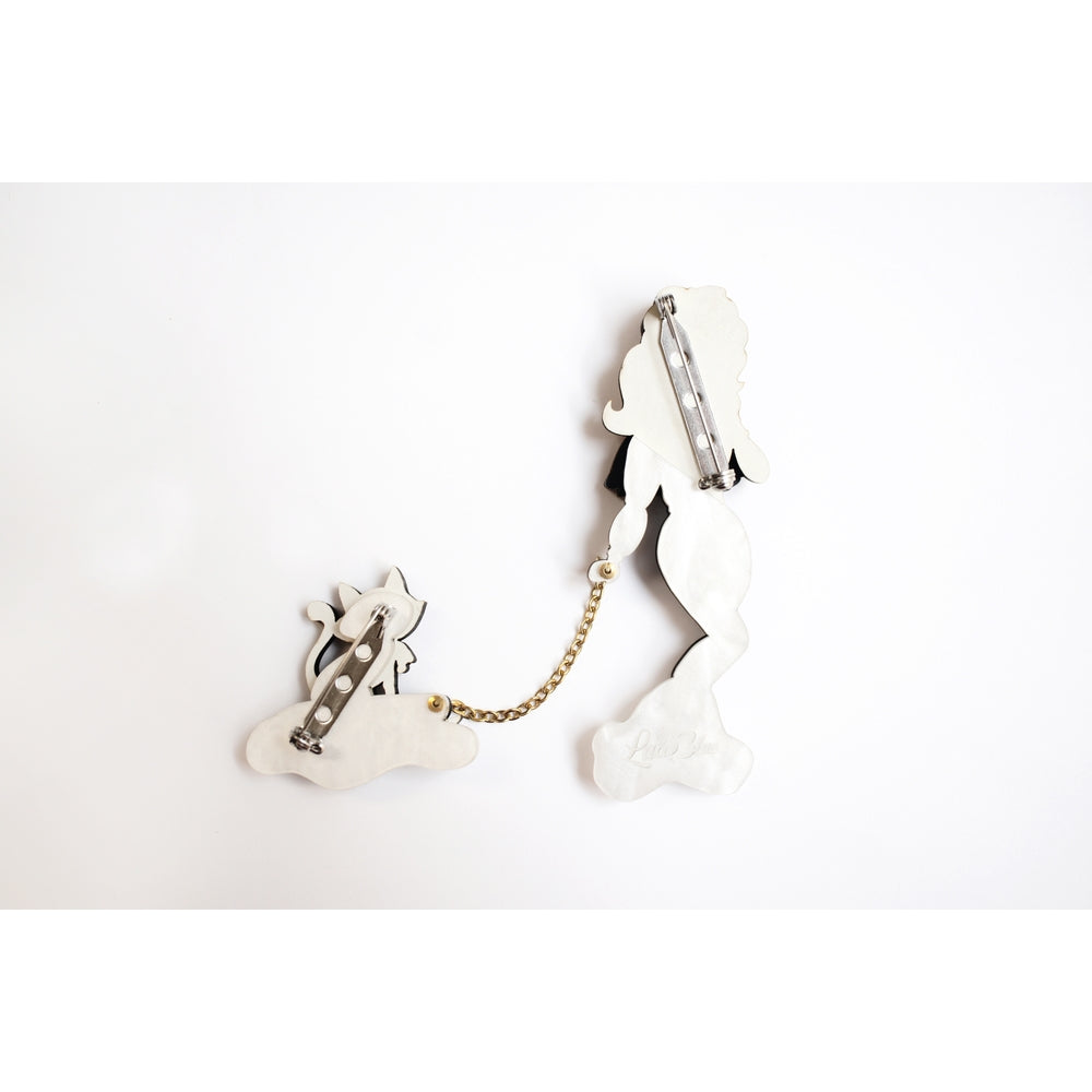 Girl with Cat on Sled Brooch by Laliblue
