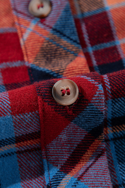 Red Plaid Print Drop Sleeve Loose Shirt Shewin