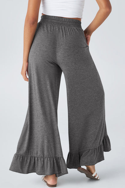 Dune Solid Color Ruffle Hem Wide Leg Pants Shewin