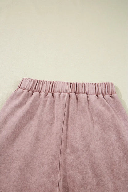 Mineral Wash Tiered Wide Leg Patchwork Drawstring Pants Shewin