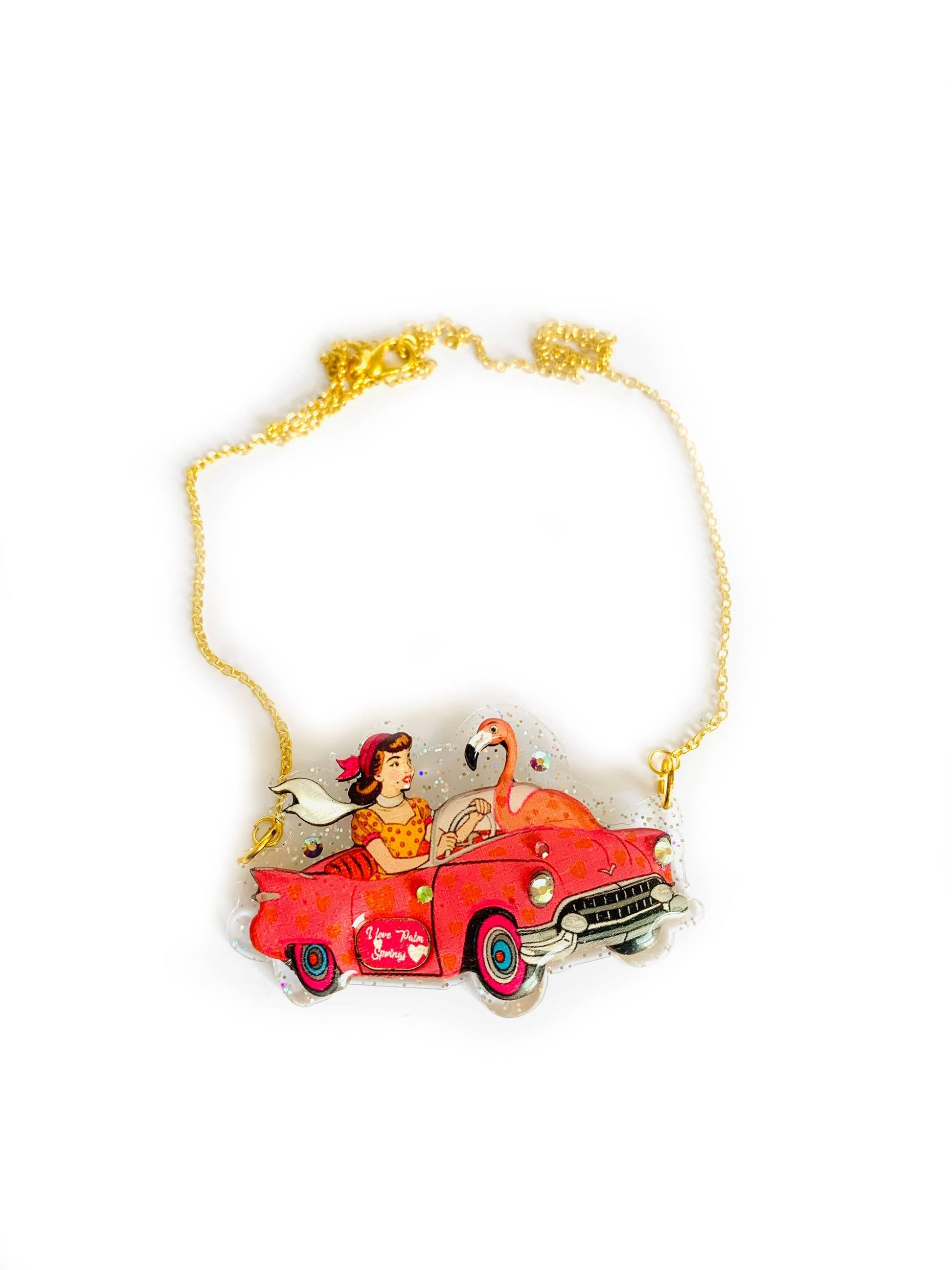 Frankie & the Flamingo Car Necklace by Rosie Rose Parker Quirks!