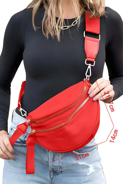 Light Blue Wide Strap Double Zipper Crossbody Bag Shewin