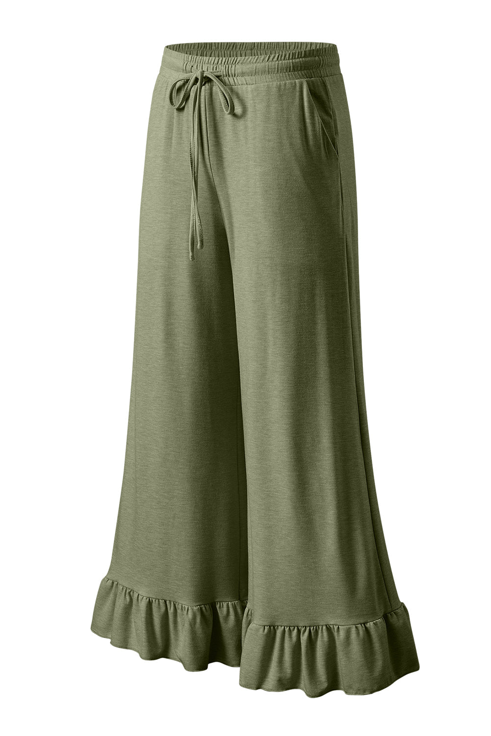 Dune Solid Color Ruffle Hem Wide Leg Pants Shewin