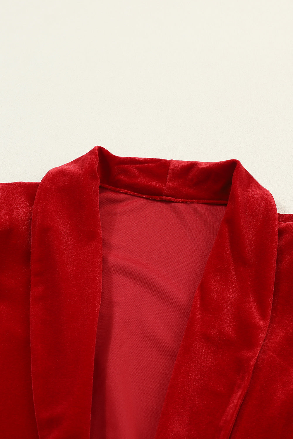 Red Velvet Elegant Open Front Pocket Long Cardigan Shewin