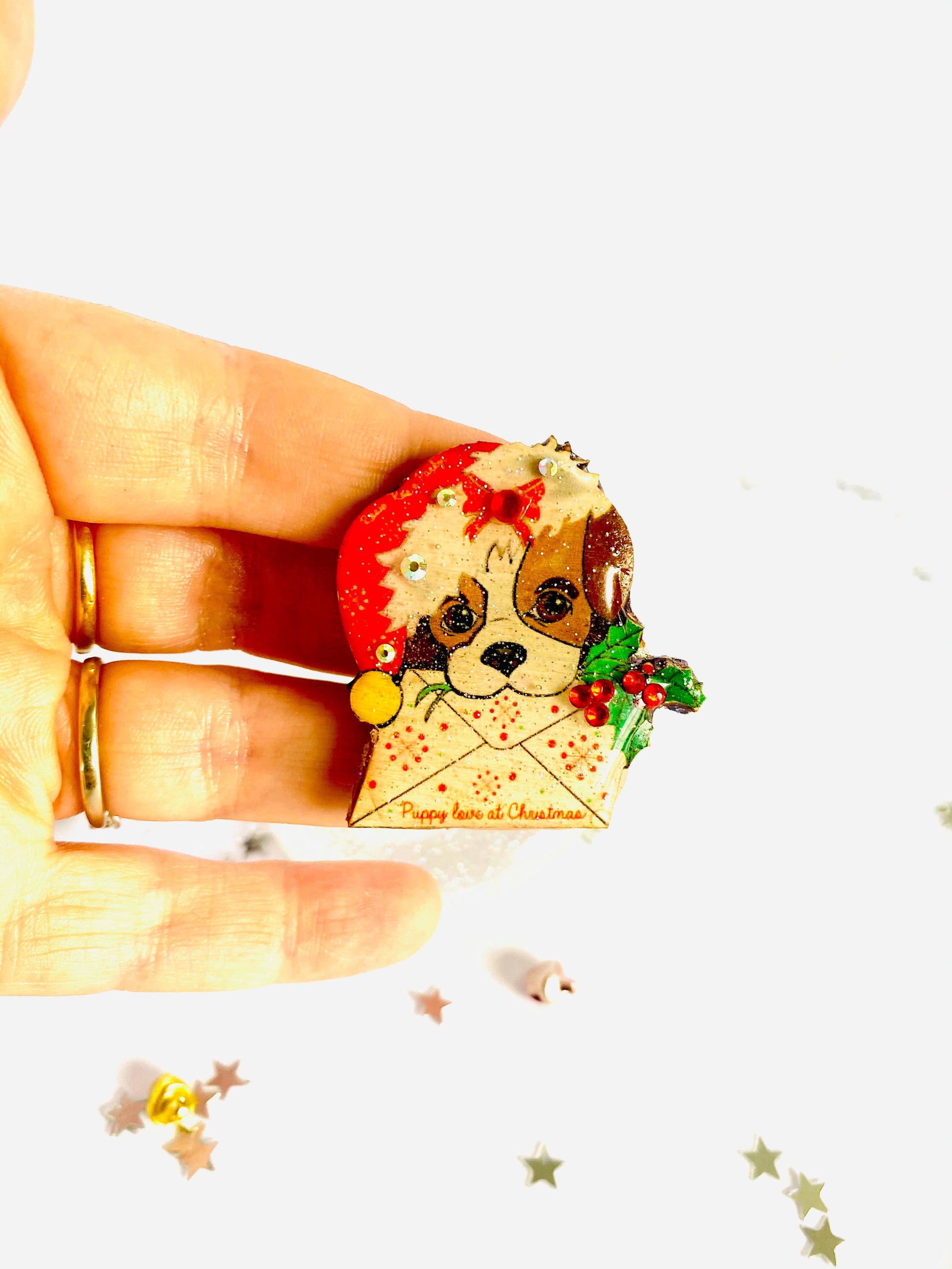 Puppy love at Xmas Brooch by Rosie Rose Parker Quirks!