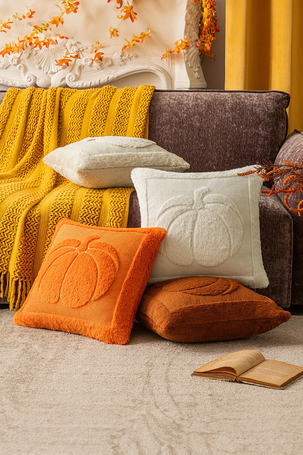 Orange Plush Textured Pumpkin Pillowcase Shewin