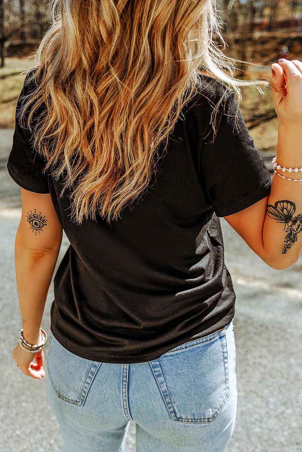 Black Chenille Pumpkin Patched Casual Cotton Blend T Shirt Shewin
