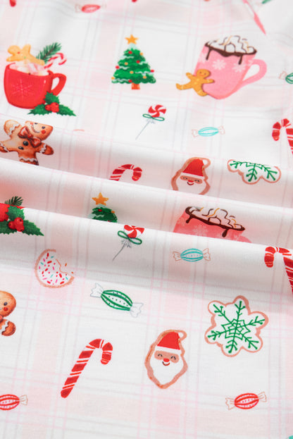 Pink Christmas Spirit Cute Holiday Print Short Sleeve Shirt and Pants Pajama Set