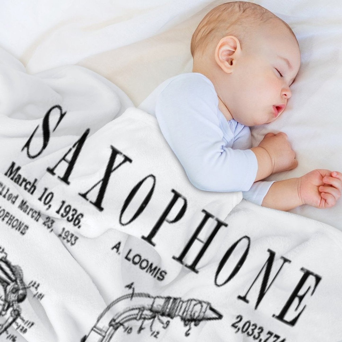 Saxophone Old Vintage Patent Drawing Print Throw Blanket