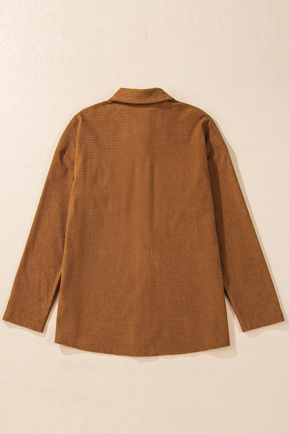 Brown Textured Flap Pocket Drop Shoulder Shacket Shewin