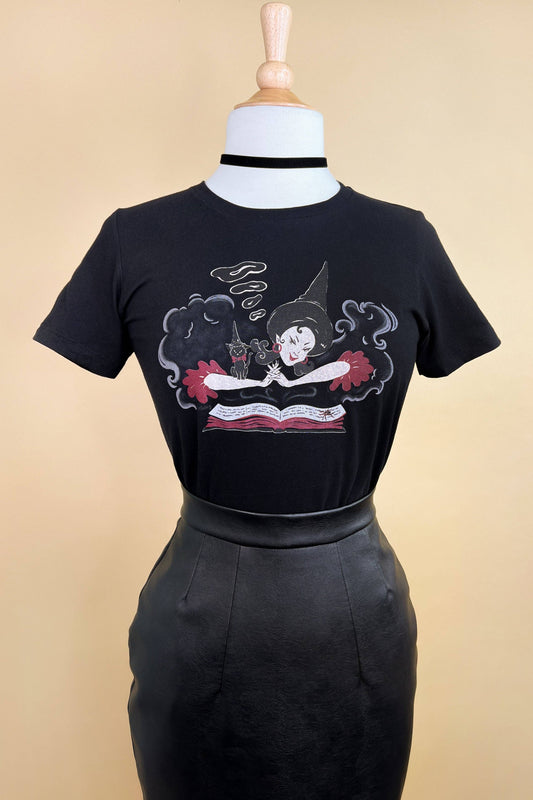Witch Bible Fitted Tee in Black - SMALL Quirks!