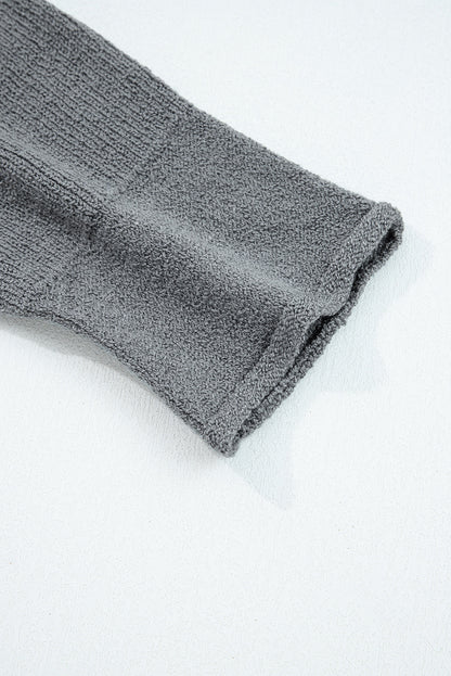Medium Grey Raw Edge Uneven Hem Patchwork Drop Shoulder Sweater Shewin