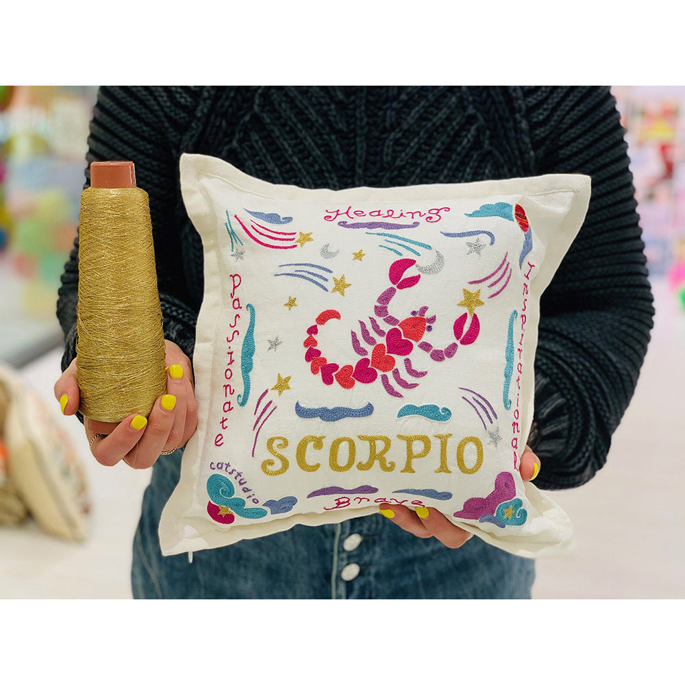 Cancer Astrology Hand-Embroidered Pillow by Cat Studio