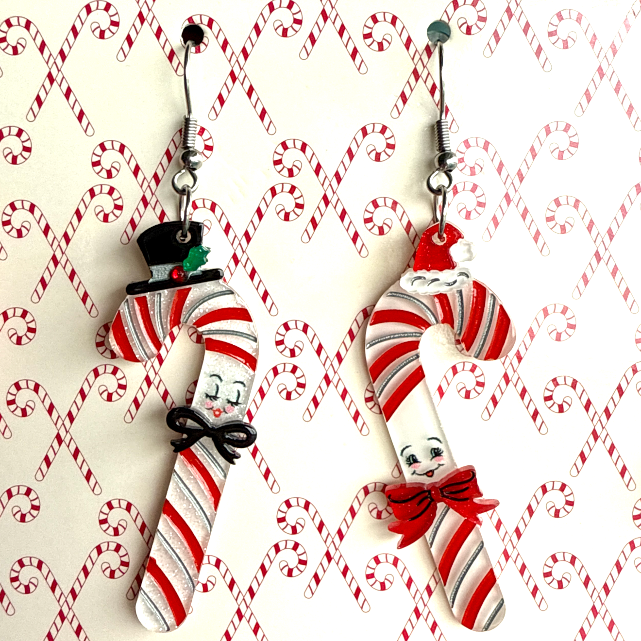 Candy Cane Couple Earrings by 50's Vintage Dame x Lipstick & Chrome Quirks!