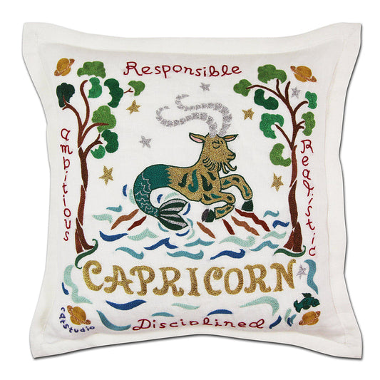 Capricorn Astrology Hand-Embroidered Pillow by Cat Studio Quirks!