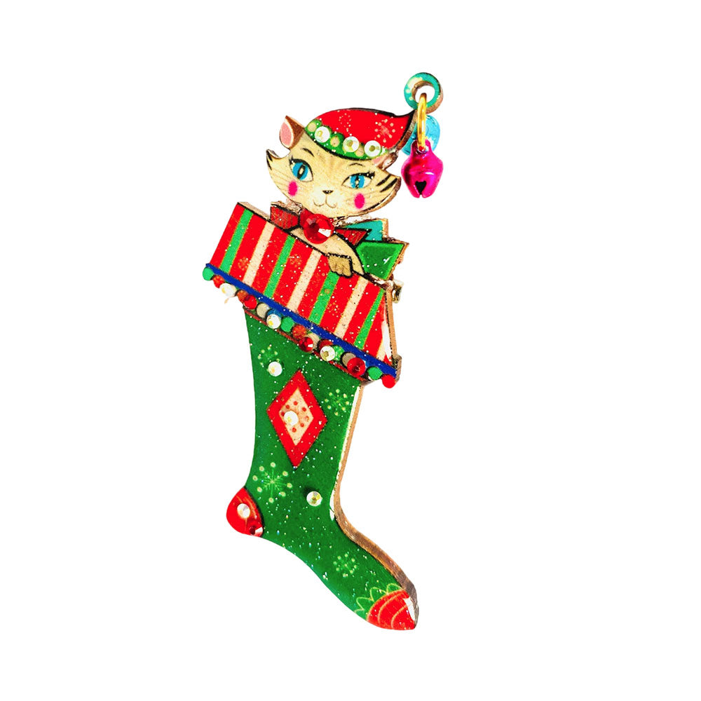 Mr Cat in a Stocking Brooch by Rosie Rose Parker