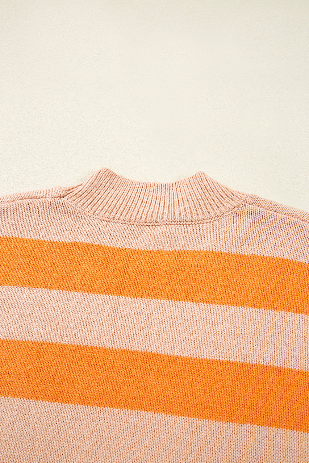 Orange Striped Colorblock High Neck Drop Shoulder Cozy Sweater Shewin