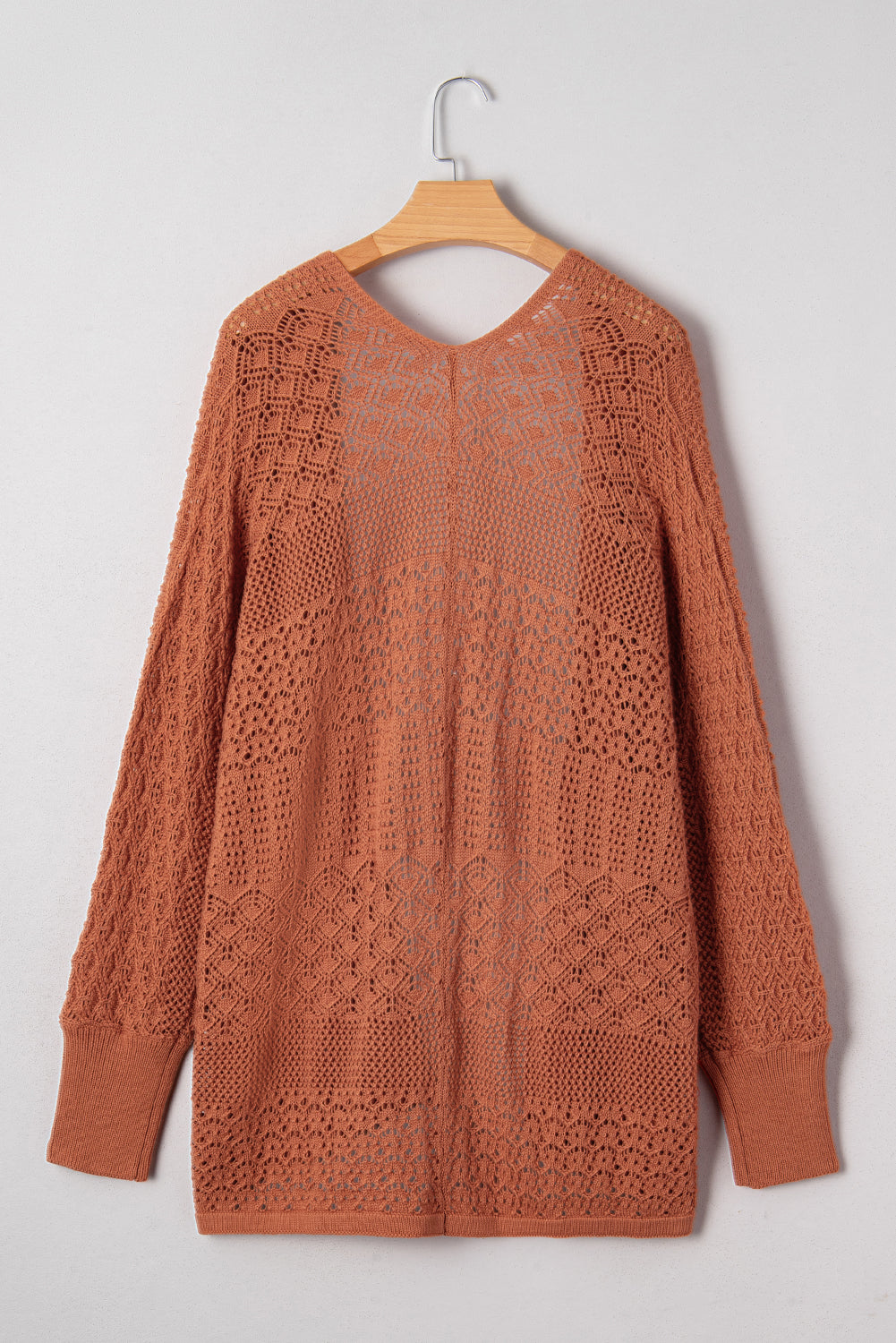 Redwood Burl Mixed Pattern Knitted Open Front Plus Size Cardigan