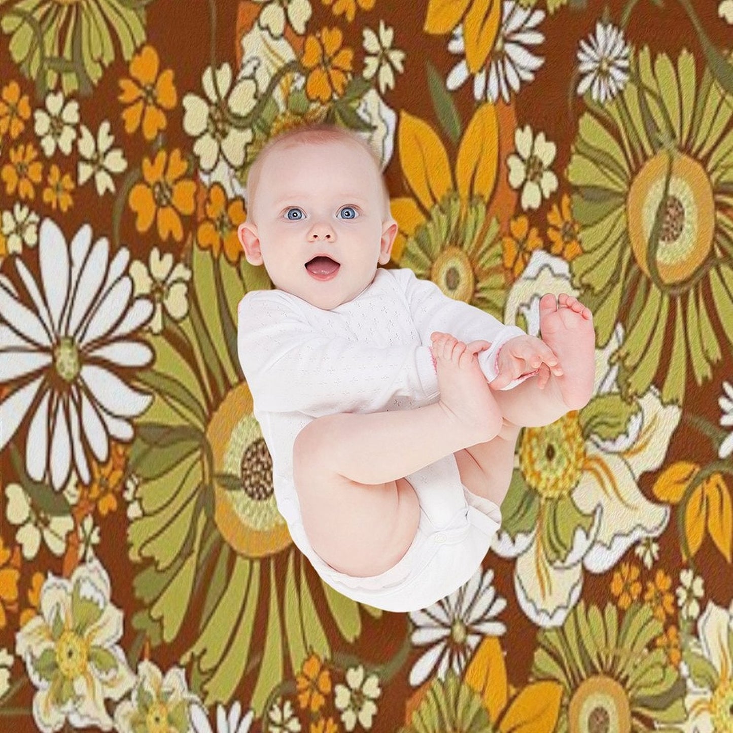 70s Retro Vintage Flower Power Pattern Boho, Orange, Brown, Throw Blanket