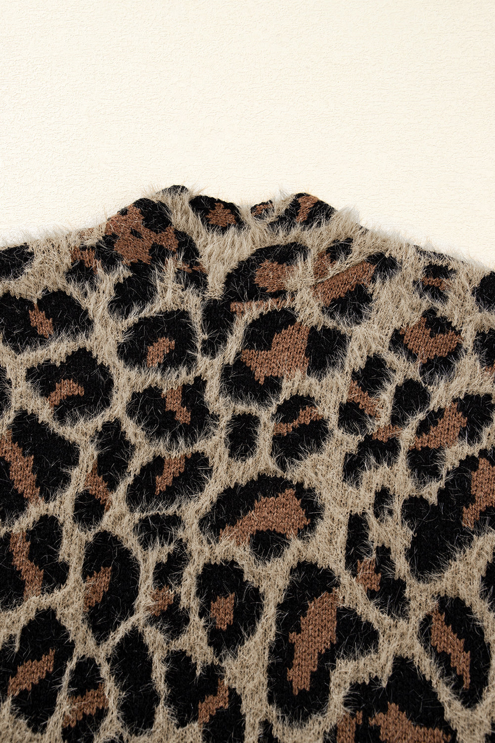 Brown Leopard Open Front Fuzzy Cardigan Shewin