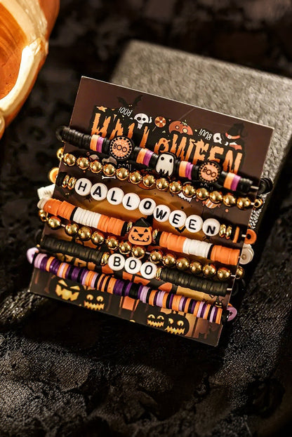 Russet Orange Playful 7pcs Halloween Beaded Bracelet Set Shewin