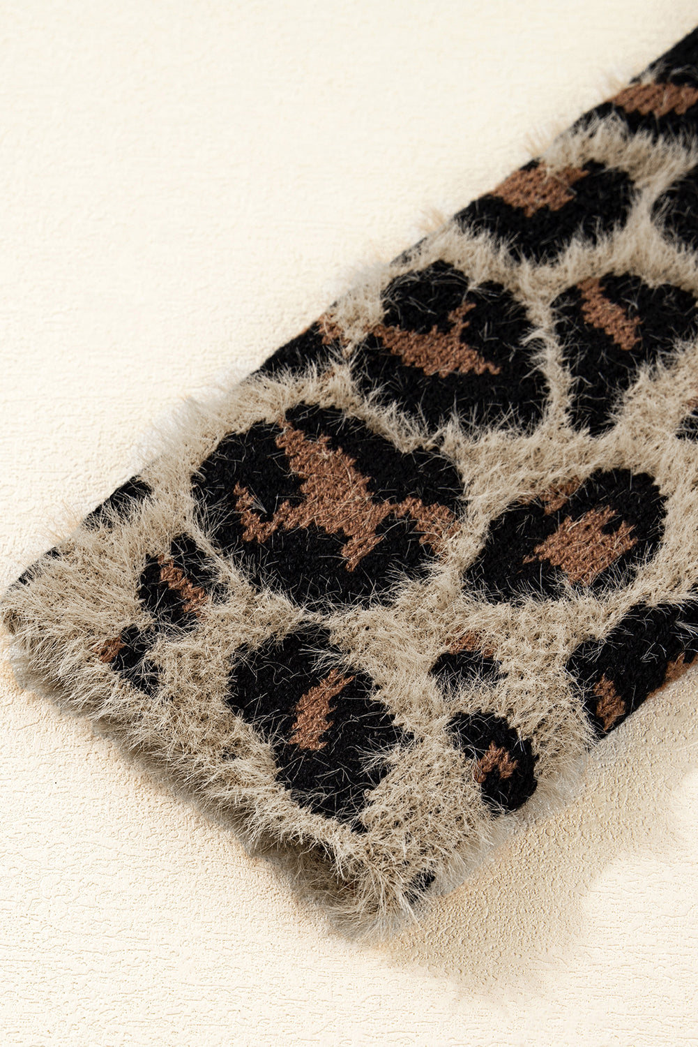 Brown Leopard Open Front Fuzzy Cardigan Shewin