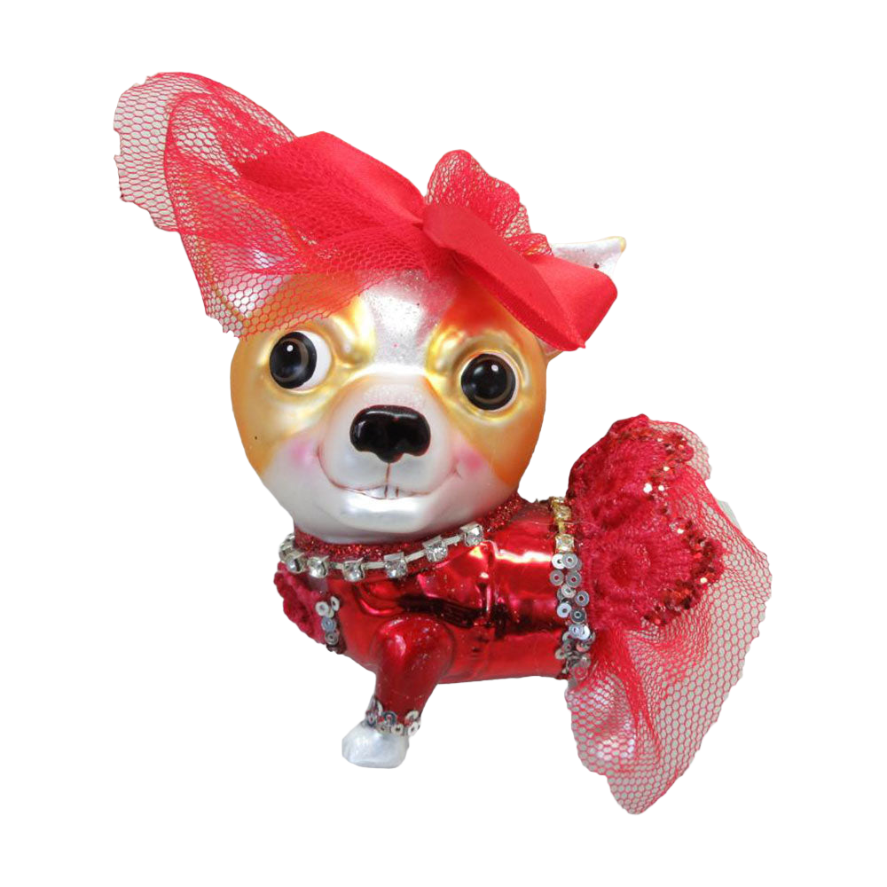 Chihuahua in Red Party Dress Ornament by December Diamonds Quirks!