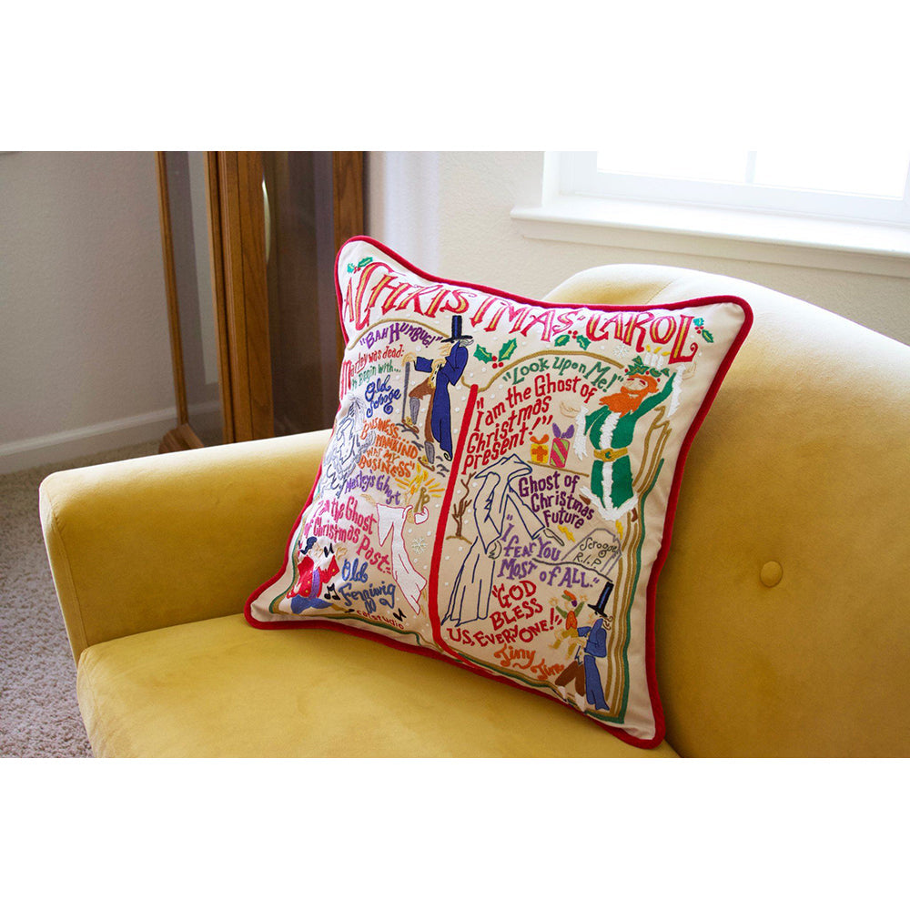 Christmas Carol Hand-Embroidered Pillow by Cat Studio Quirks!
