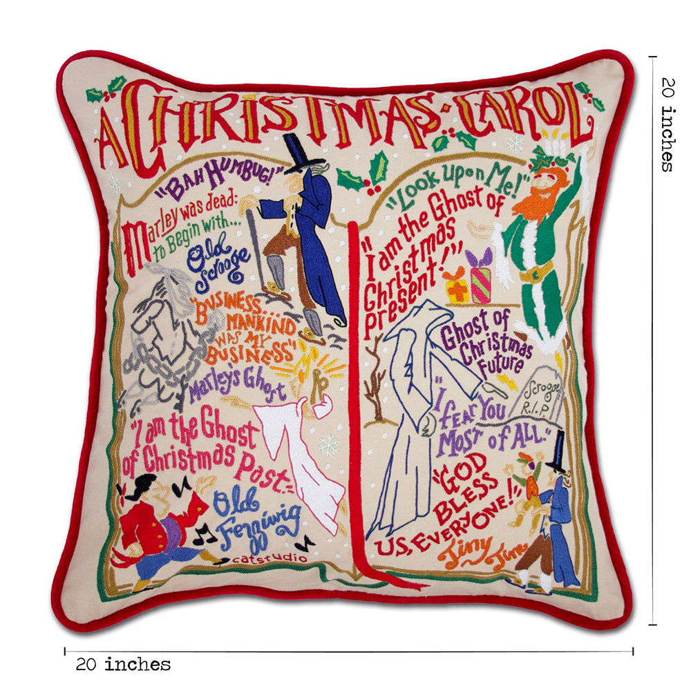 Christmas Carol Hand-Embroidered Pillow by Cat Studio Quirks!