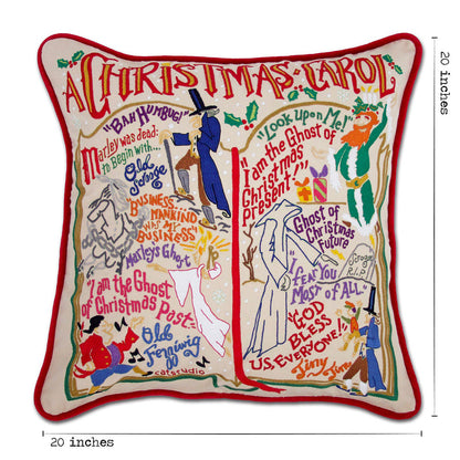 Christmas Carol Hand-Embroidered Pillow by Cat Studio Quirks!