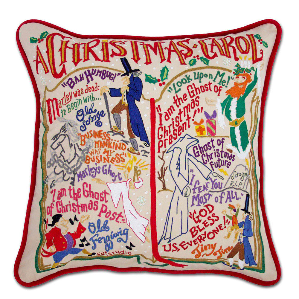 Christmas Carol Hand-Embroidered Pillow by Cat Studio Quirks!