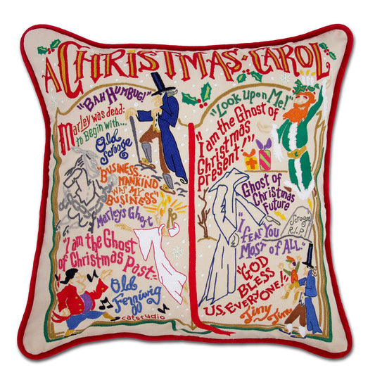 Christmas Carol Hand-Embroidered Pillow by Cat Studio Quirks!