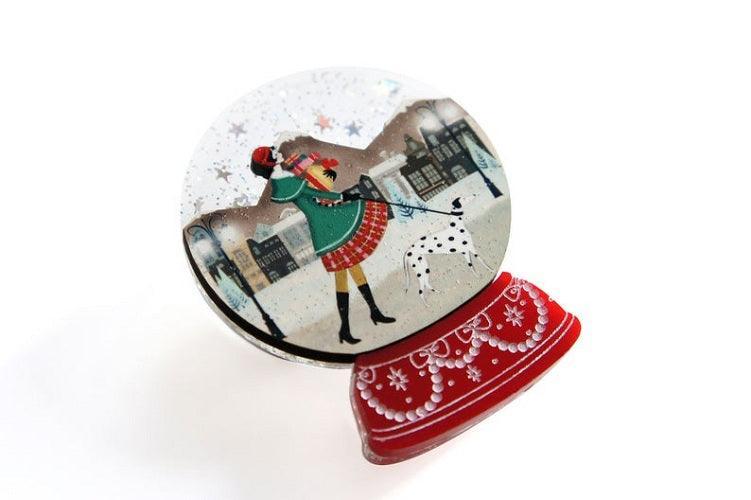 Christmas Shopping Snow Globe Brooch by Laliblue
