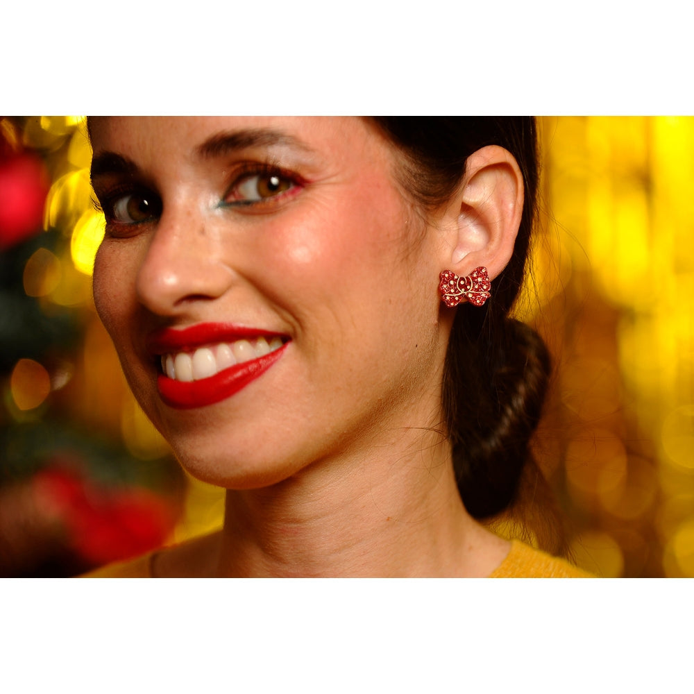 Christmas-Themed Brunette Hair Brooch with Earring Set by Laliblue
