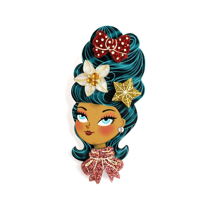 Christmas-Themed Brunette Hair Brooch with Earring Set by Laliblue
