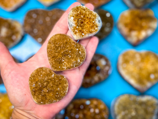 Raw Citrine Hearts, Ethically Sourced from Uruguay