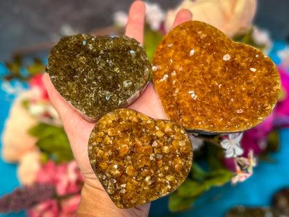 Raw Citrine Hearts, Ethically Sourced from Uruguay