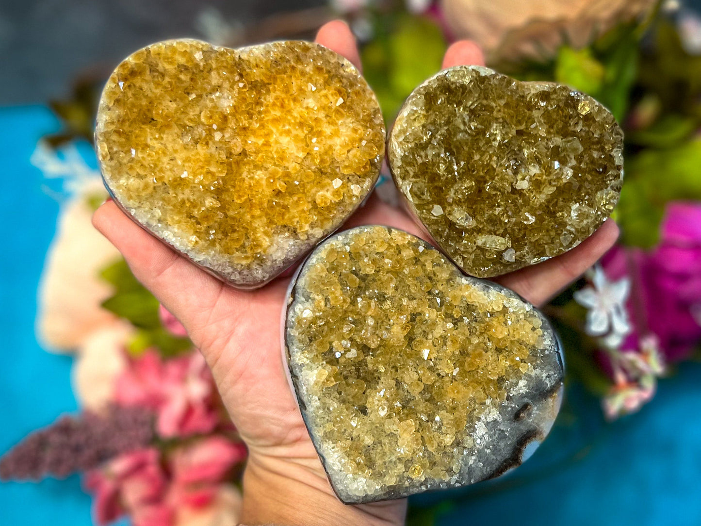 Raw Citrine Hearts, Ethically Sourced from Uruguay