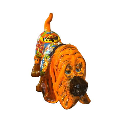 Colorful Talavera Hound Dog Statue | Handcrafted Mexican Dog Art (Medium Size)