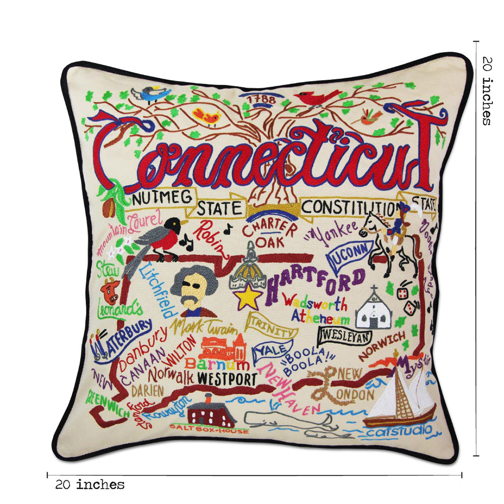 Connecticut Hand-Embroidered Pillow Quirks!