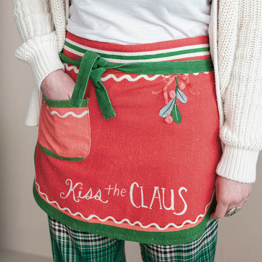 Embroidered & Printed Christmas Apron with Pom Poms & Pocket Quirks!