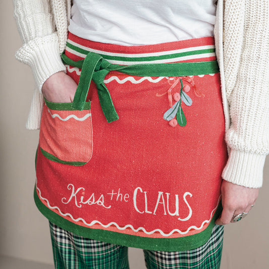 Embroidered & Printed Christmas Apron with Pom Poms & Pocket Quirks!